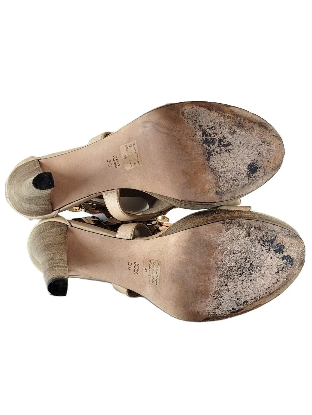 Jean-Michel Cazabat Women's EU 39 US 8.5 Nude Leather Crystal Embellished Heels